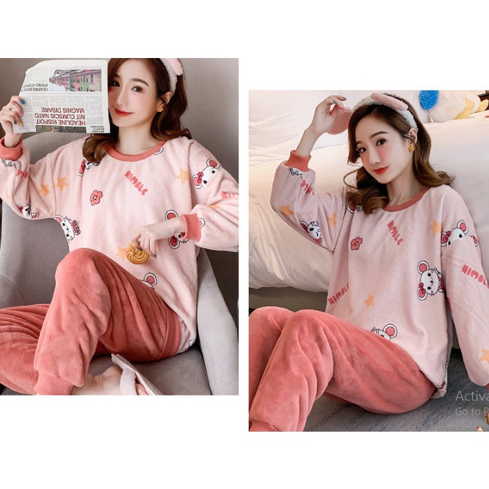 Bộ đồ ngủ thu đông NỈ BÔNG - Quần áo kiểu thời trang mặc ở nhà dài tay HÀNG QUẢNG CHÂU đẹp giá rẻ Bigsize | BigBuy360 - bigbuy360.vn
