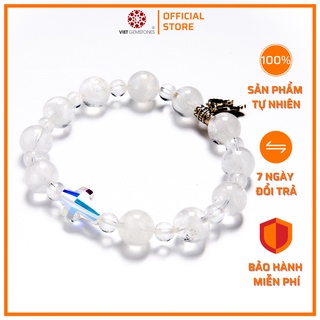 Vòng chuỗi mân côi ưu linh trắng 10mm phối thánh giá pha lê và charm bạc thái 925 | VietGemstones