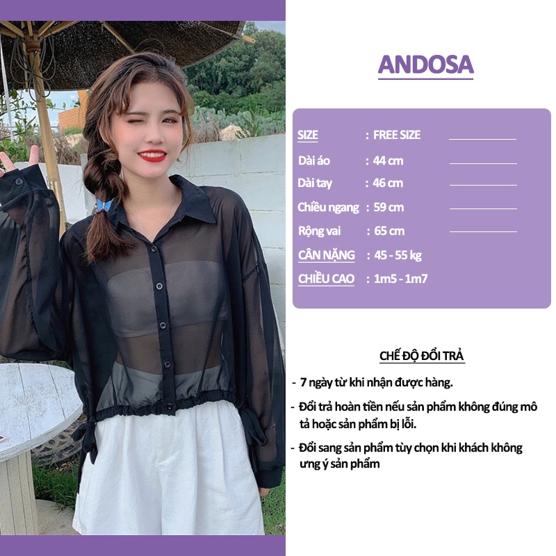Áo sơ mi nữ croptop kiểu cột dây tay dài form rộng vải mỏng hàng Quảng Châu ANDOSA SM23
