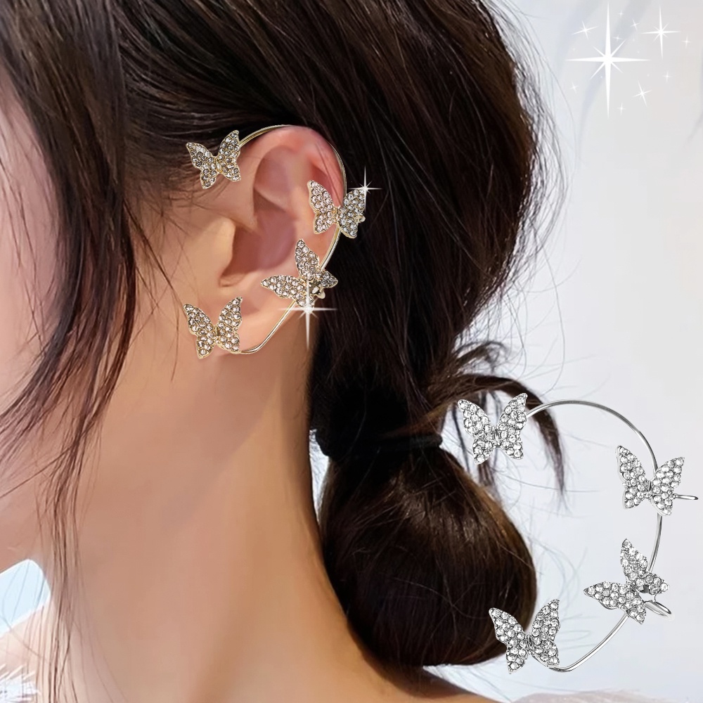 Bông Tai Dạng Móc Hình Bướm Đính Đá Zircon Lấp Lánh Thời Trang Dành Cho Nữ