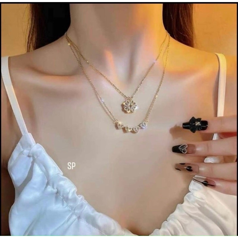Vòng cổ nữ Bạc Ý cỏ 4 lá biến hình dây chuyền Bạc S925 dải tim thanh lịch
