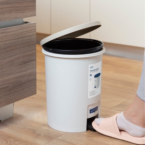 Thùng rác đạp tròn 12L (có lõi) inochi, nhựa nguyên sinh, ngăn mùi hôi, kháng khuẩn - Giao màu ngẫu nhiên