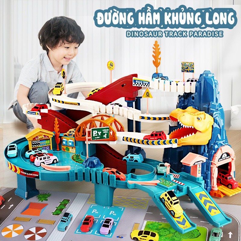 Đường đua xe oto hầm khủng long/sư tử kèm xe oto