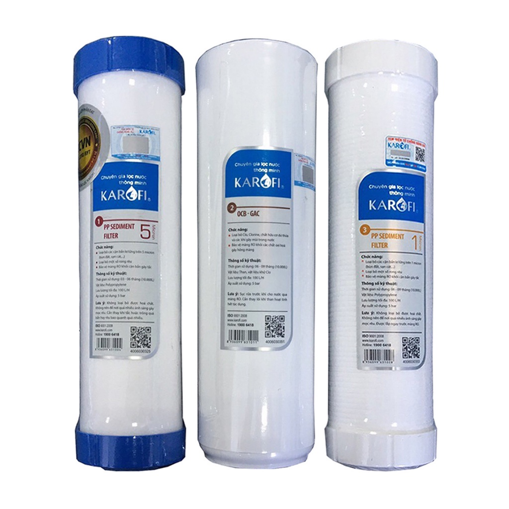 Lõi lọc nước số 12345 Karofi hàng chính hãng lắp cho máy lọc nước Karofi 5 cấp lọc và máy lọc nước