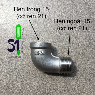 Cút ren ngoài inox cỡ 15 (hoặc cỡ ren 21mm) | Co điếu | Cút vuông 1 đầu ren ngoài 1 đầu ren trong