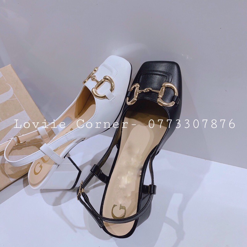 GIÀY CAO GÓT MŨI VUÔNG LOVIIECORNER - SỤC CAO GÓT BÍT MŨI ĐẾ VUÔNG 5 PHÂN KHÓA XÍCH G210533