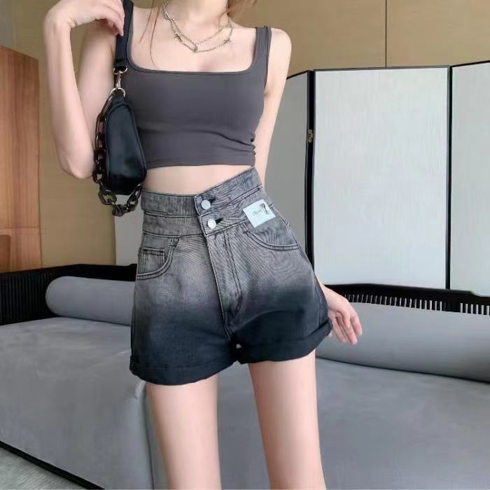 Quần Short Denim Lưng Cao Mỏng Phong Cách Retro Mùa Hè Hàng Mới Dành Cho Bạn Nữ