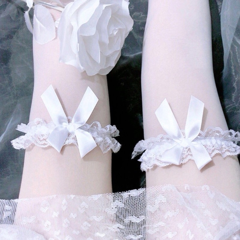 Vớ cao đến đùi phong cách Lolita phối ren ngọt ngào đính nơ cho nữ