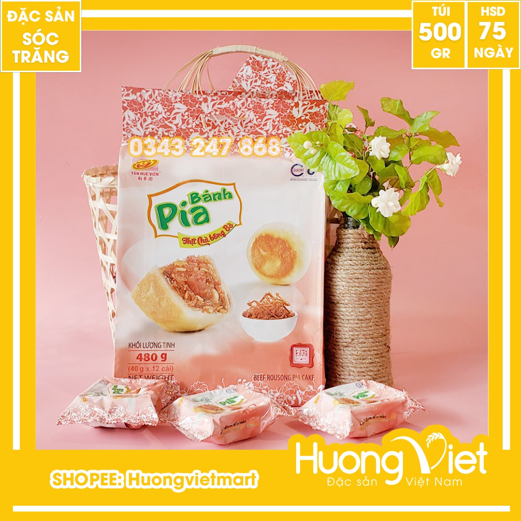 Bánh pía thịt chà bông bò Tân Huê Viên 500G, bánh pía mini sóc trăng [CHÀ BÔNG BÒ ] [TÚI 12 BÁNH]