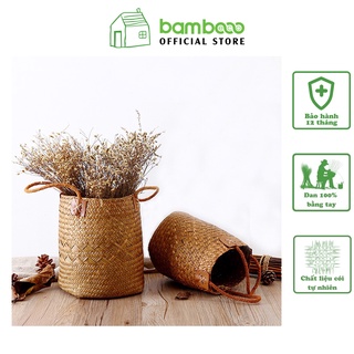 Giỏ cói đan thủ công BAMBOOO ECO có tay xách cắm hoa trồng cây, trang trí decor nhà cửa