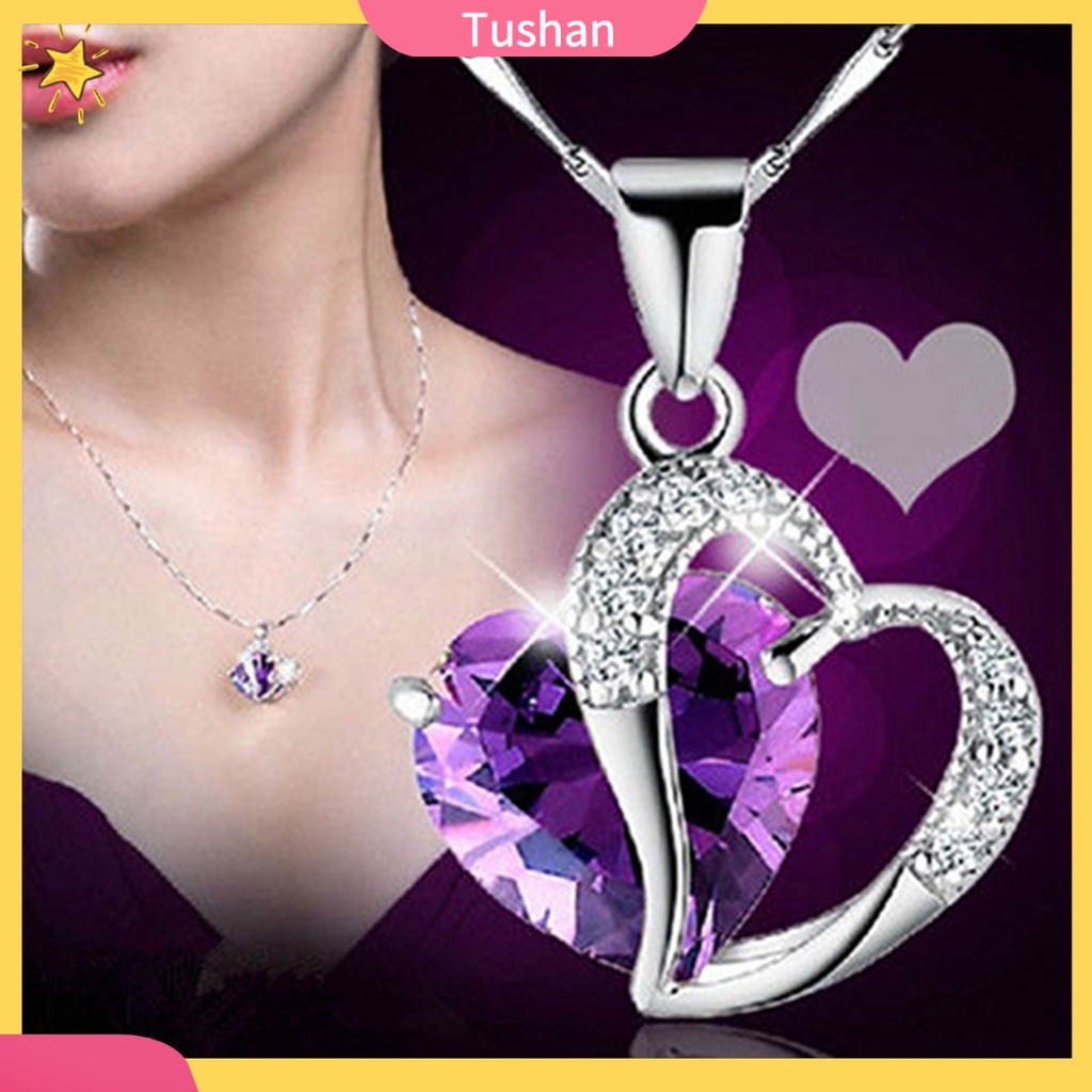 TUSH_Women Fashion Heart Teardrop Rhinestone Pendant Necklace Jewelry Charm Gift