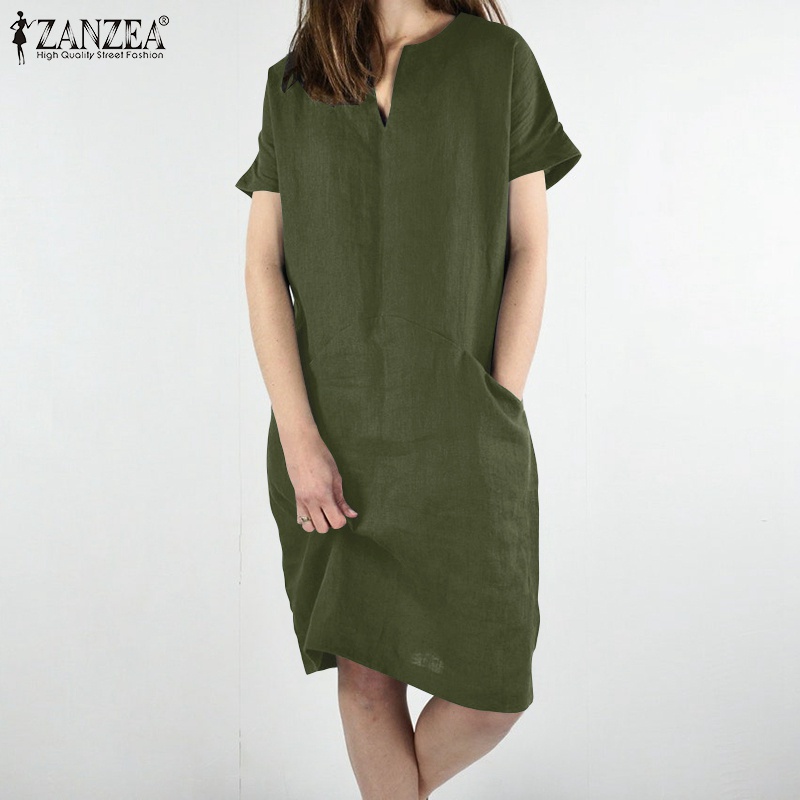Đầm midi nữ Zanzea tay ngắn cổ chữ v thời trang quyến rũ