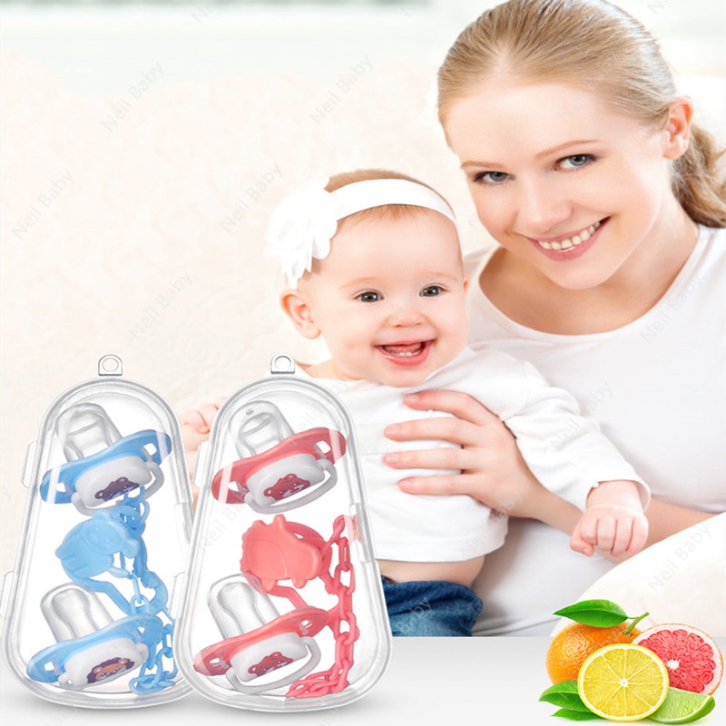 Núm Ti Giả Bằng Silicon Họa Tiết Hoạt Hình Kèm Dây Chuỗi Hạt Cho Bé