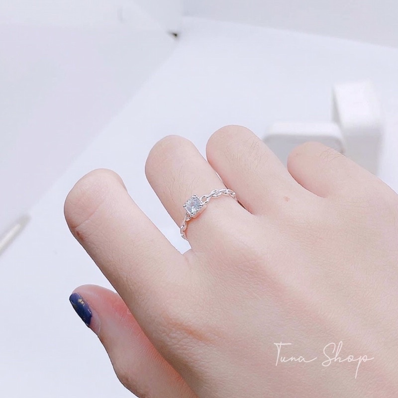 Nhẫn Bạc nữ đính đá vuông cao cấp, nhẫn bạc đá freesize_ 𝑪𝒂𝒎 𝒌𝒆̂́𝒕 𝒄𝒉𝒖𝒂̂̉𝒏 𝑩𝒂̣𝒄_ TUNA SILVER Trang sức Bạc cao cấp