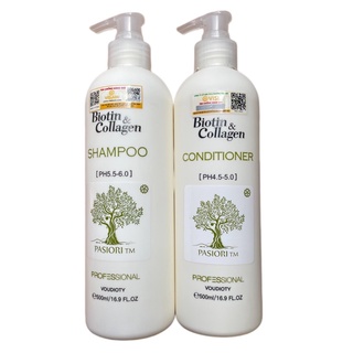 Dầu gội xả kích thích mọc tóc Biotin & Collagen PASIORI New 500mlx2