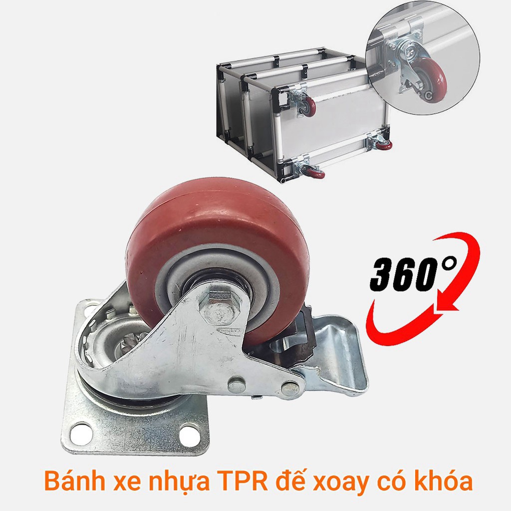 Bánh xe đỏ mận, đẩy mặt đế xoay càng sắt mạ kền tải trọng 50kg lốp nhựa TPR đỏ mận rộng 32mm Φ75mm(tmh5126)