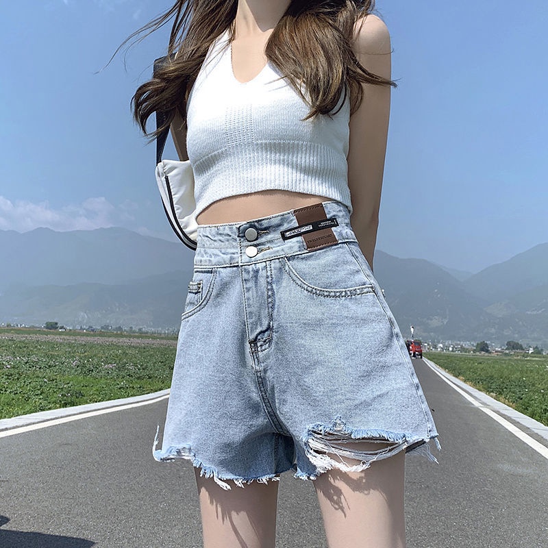 Quần Short Denim Lưng Cao Ống Rộng Thời Trang Mùa Hè 2022 Dành Cho Nữ