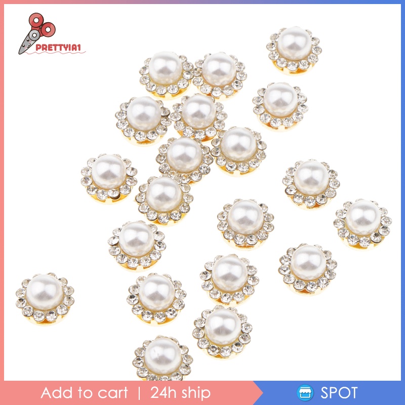 1 [Prettyia] Set 20 Nút Trang Trí Sổ Tay Hình Bông Hoa Đính Đá Ngọc Trai Giả