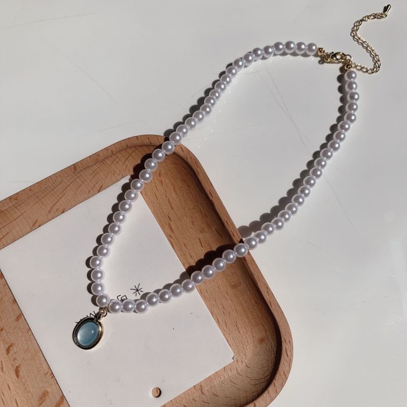 Vòng cổ ngọc trai thời trang nữ phiên bản Hàn Quốc Vòng cổ mặt dây chuyền đá quý màu xanh cao cấp