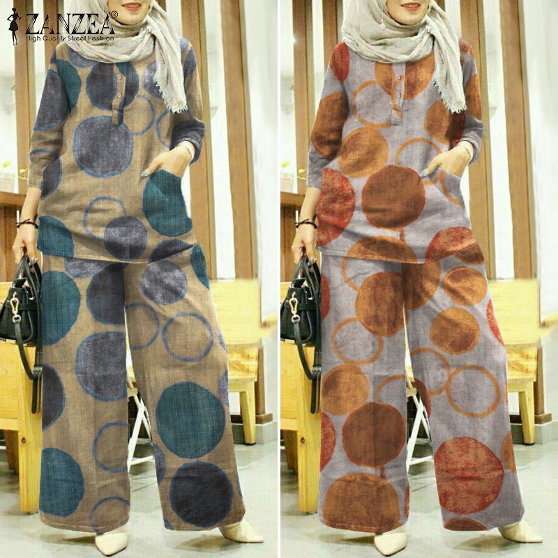 Zanzea Set Đồ Hồi Giáo Cổ Tròn Tay 3 / 4 Kèm Túi Phong Cách Vintage Cho Nữ