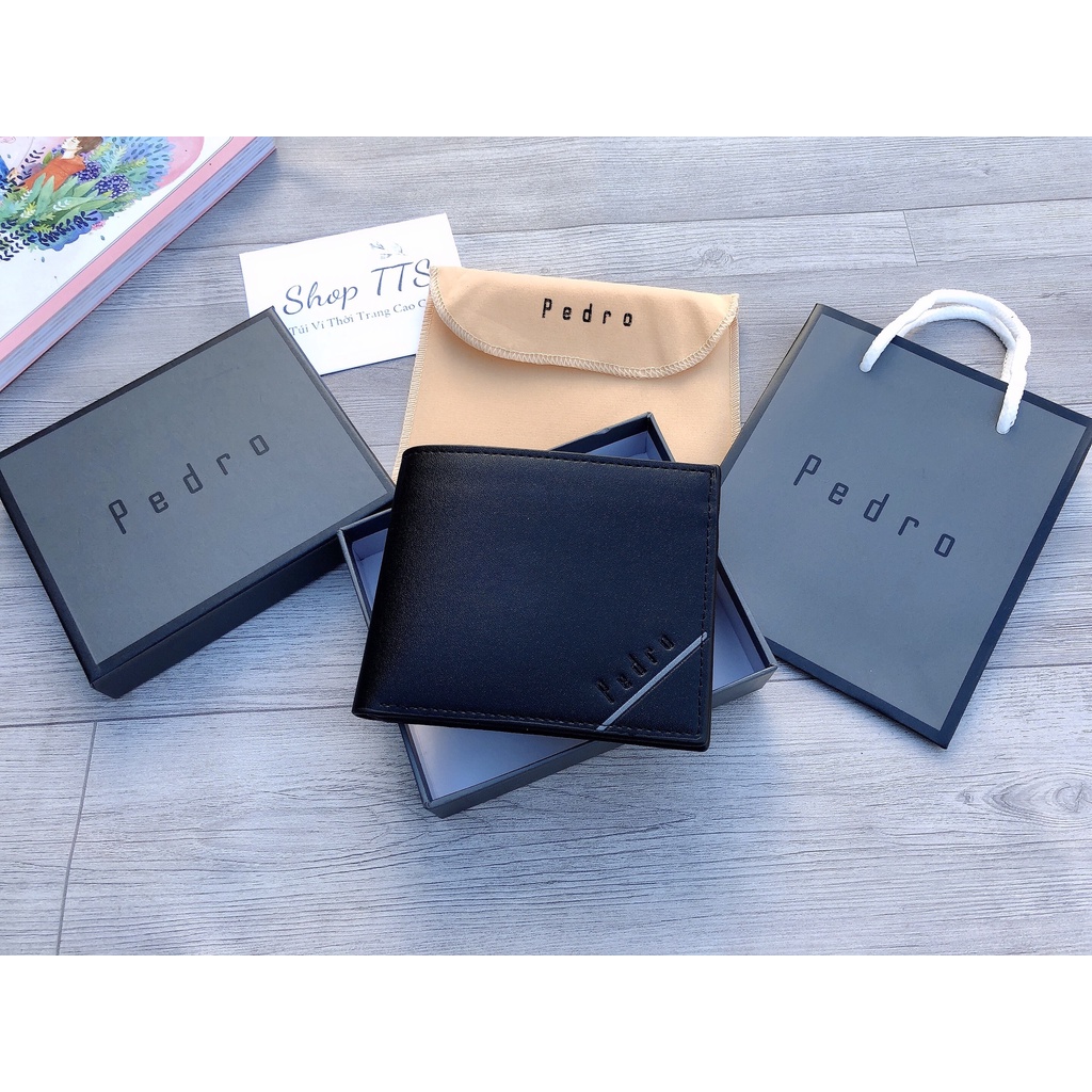 Ví/Bóp Da Nam Pedro Trơn Full Hộp Kèm Túi Xách Giấy Hãng