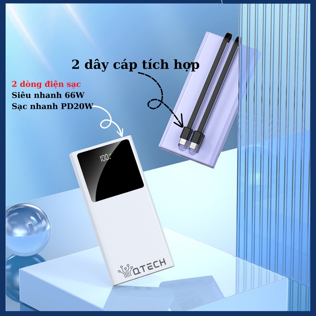 Sạc dự phòng SIÊU nhanh 66W  + PD20W,10000mAh -màn LED hiển thị, MÀU ĐEN, kèm cáp 2in1 sạc nhiều thiết bị