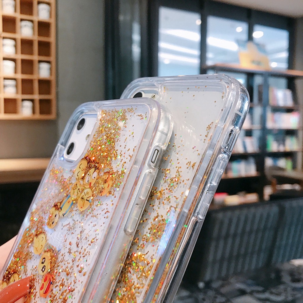 Ốp điện thoại silicon cứng kim tuyến nước hình emoji thích hợp cho iPhone 11 Pro X XR XS MAX iPhone SE 8 7 6 6s Plus