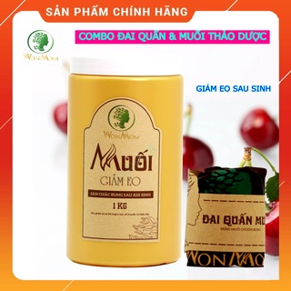 Combo đai quấn muối + hủ muối thảo dược WONMOM 1kg chườm nóng sau sinh, giảm eo mỡ bụng, co nhanh tử cung, săn chắc bụng