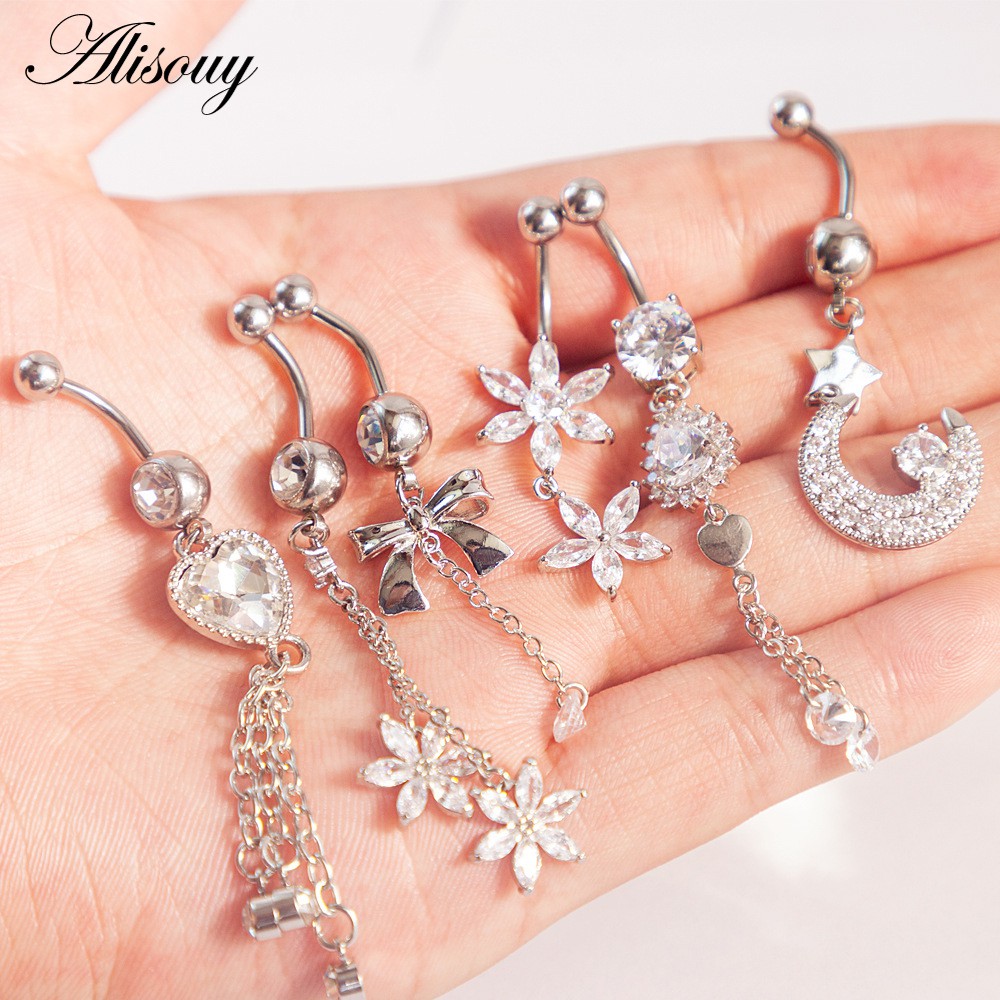 1 Khuyên Rốn Bằng Thép Đính Đá Zircon Hình Cú Mèo Mặt Trăng Ngôi Sao Gợi Cảm Cho Nữ