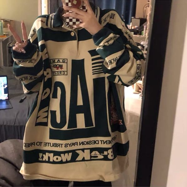 Porozi  Áo len dài tay in họa tiết Graffiti phong cách Hàn Quốc dành cho nữ