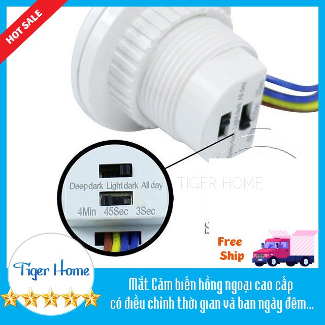 Công Tắc Cảm Biến Chuyển Động Hồng Ngoại Có điều chỉnh thời gian, Có điều chỉnh ngày đêm Loại Xin Bh 1 đổi 1