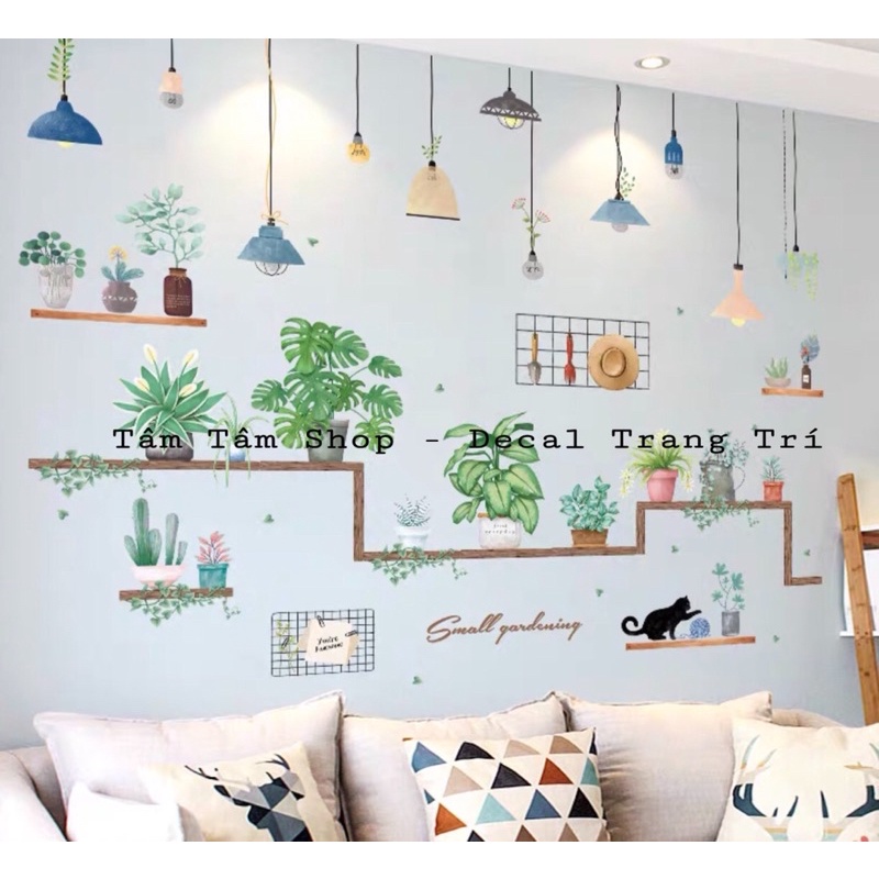 Combo 2 tranh đèn thả mèo và kệ chậu cây