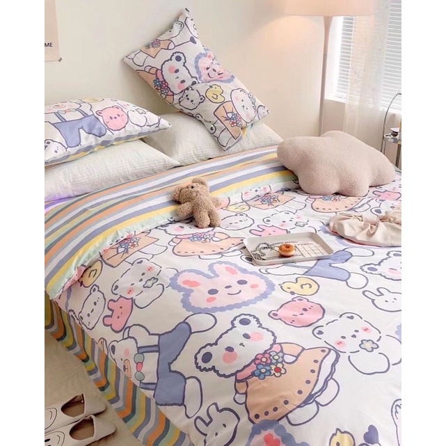Set Bộ Vỏ Chăn Ga Cotton Living, Hoạ Tiết Gấu Giáng Sinh Dễ Thương_shinbedding