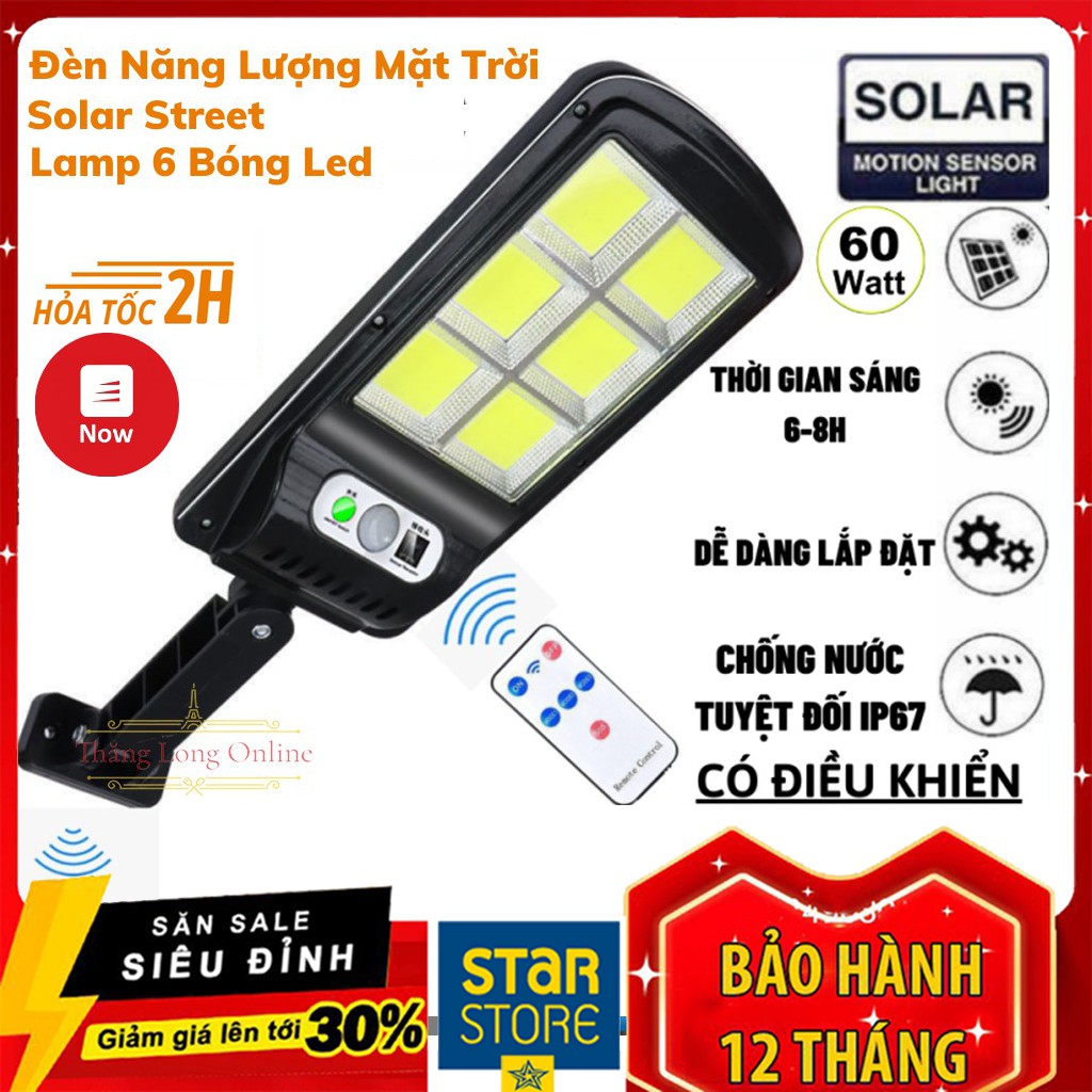 Đèn Năng Lượng Mặt Trời Solar Street Lamp 6 Bóng  Kèm Điều Khiển Cảm Biến Chuyển Động, Chống Trộm Hiệu Quả