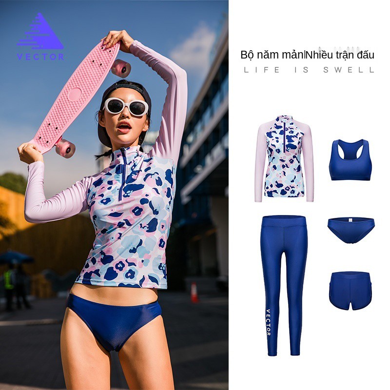 Áo tắm chống nắng VECTOR dành cho nữ dài tay phân chia bảo quản nhanh khô quần bơi lặn với ống thở phù hợp với sứa phù h