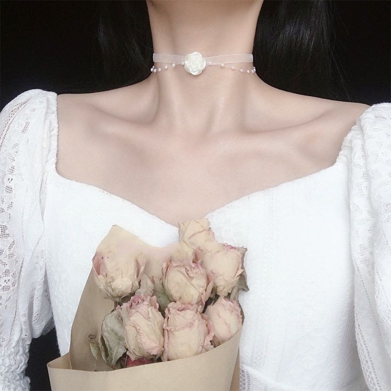 choker vintage voan phối hạt và hoa hồng cực xinh mã fR-881