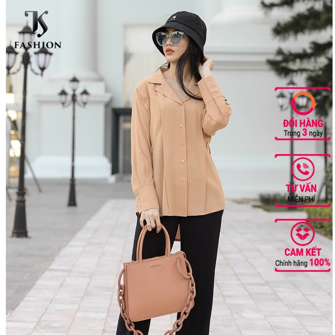 Áo sơ mi nữ xếp ly trước, cổ vest, dài tay, SMKA269 hàng thiết kế cao cấp TK Fashion cho công sở, đi làm, đi học