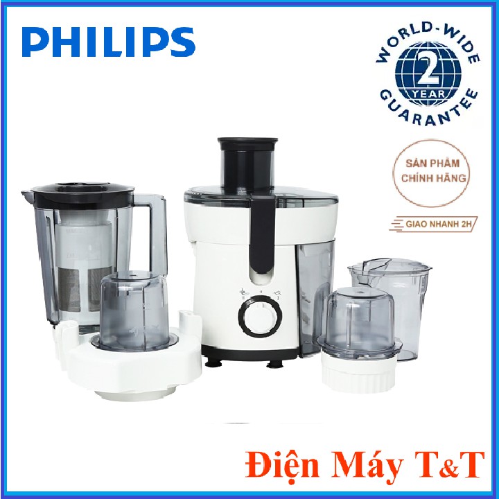 Máy ép trái cây Philips HR1847, máy ép xay 4 trong 1, 2 tốc độ, 350 W, Hàng Chính Hãng