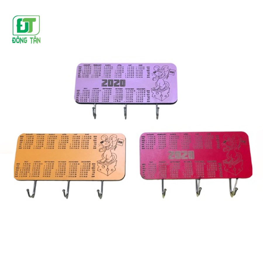 Móc Dán Tường Bằng Gỗ ĐÔNG TÂN Có 3 Móc Khắc Hình Lịch Siêu Dính Chịu Lực Tốt Lắp Đặt Dễ Dàng