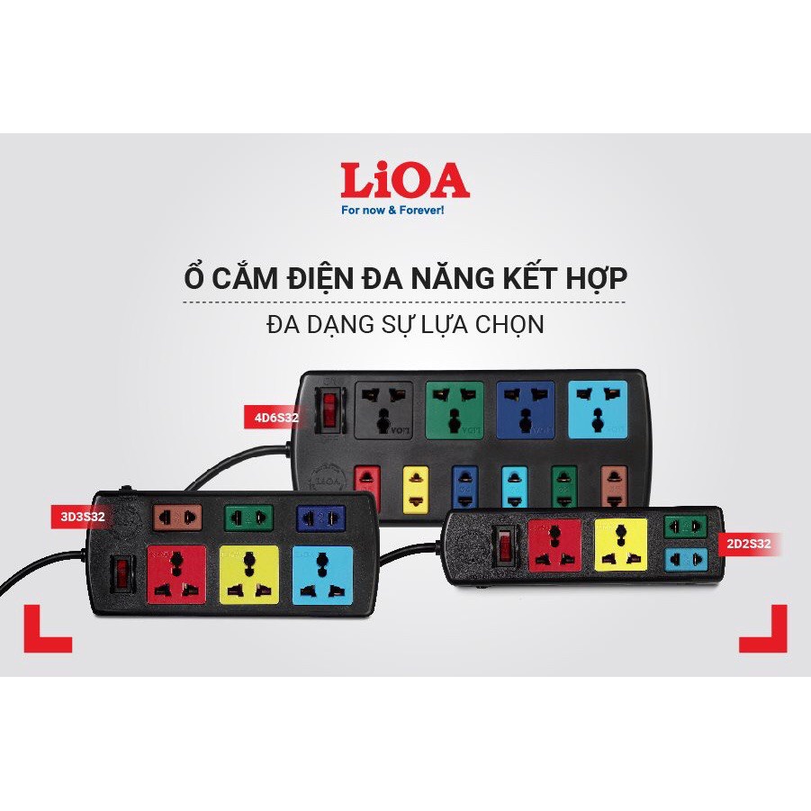 Ổ cắm điện LiOA đa năng kết hợp - 2D2S, 3D3S, 4D6S dây dài 3m/5m