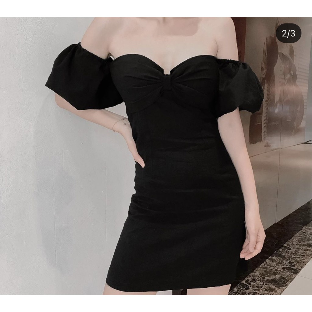 [Mã SKAMA06 giảm 8% tối đa 50K đơn 250K] ĐẦM ĐEN NHÍU NGỰC RỚT VAI | BigBuy360 - bigbuy360.vn