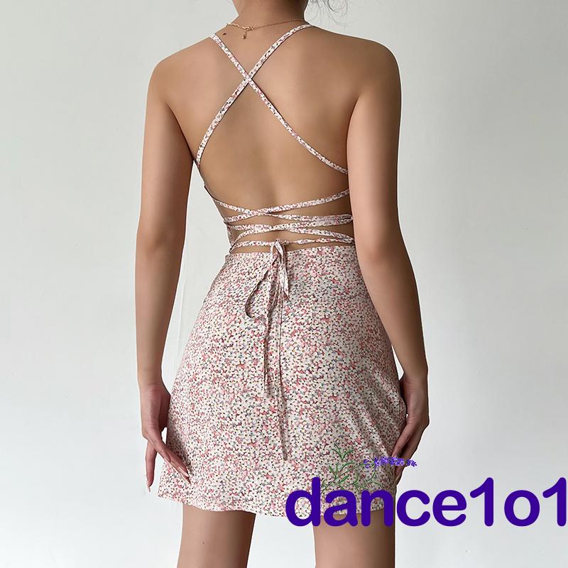 Đầm Khiêu Vũ 1O1 Không Tay Xẻ Sâu Họa Tiết Hoa