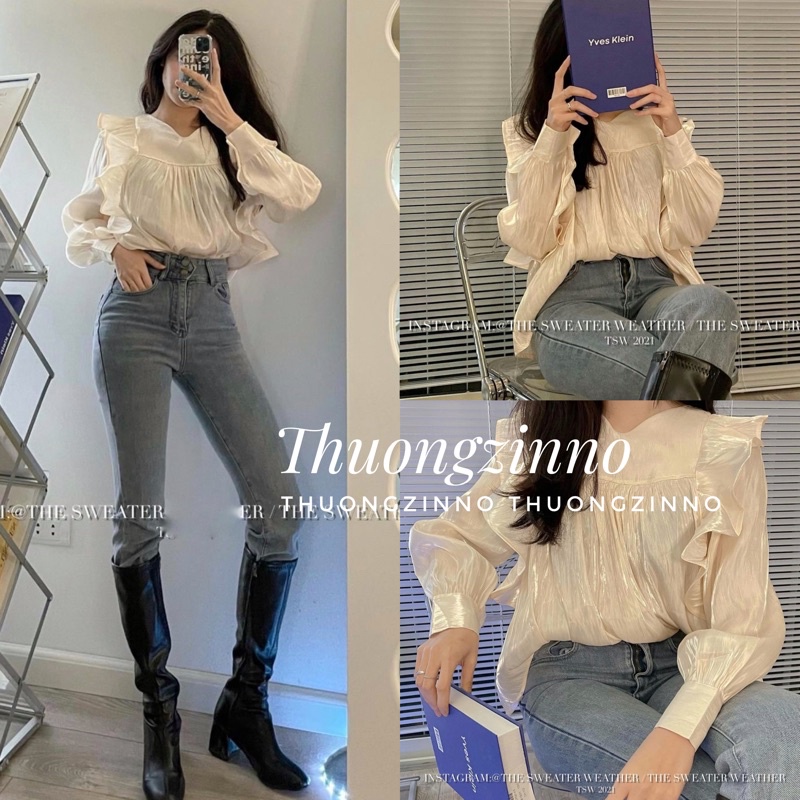 [Ảnh thật/Video]ÁO SƠ MI TƠ VẢI ORGANZA BẮT SÁNG ÁO SƠ MI CÁNH SÓNG ĐIỆU ĐÀ