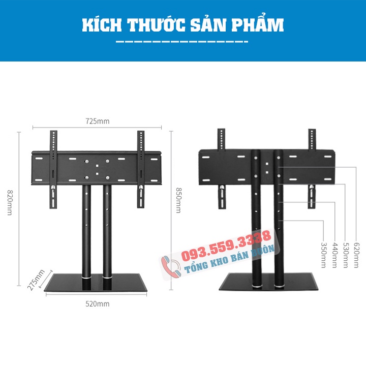Chân Đế Tivi Đa Năng 40 - 65 Inch DZ65 - Thiết Kế 2 Trụ - Chân Tivi Đặt Bàn Mặt Kính Cường Lực - Sang Trọng - Cao Cấp