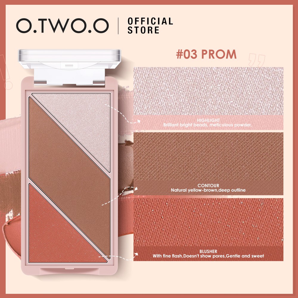 Otwoo Bảng Phấn Má Hồng Bắt Sáng Và Tạo Khối 3 Trong 1 Chống Nước Lâu Trôi