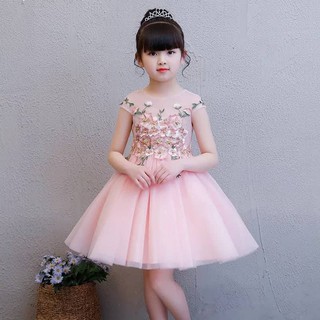 Đầm Bé Gái Hồng Ngắn Ren Thêu 💃