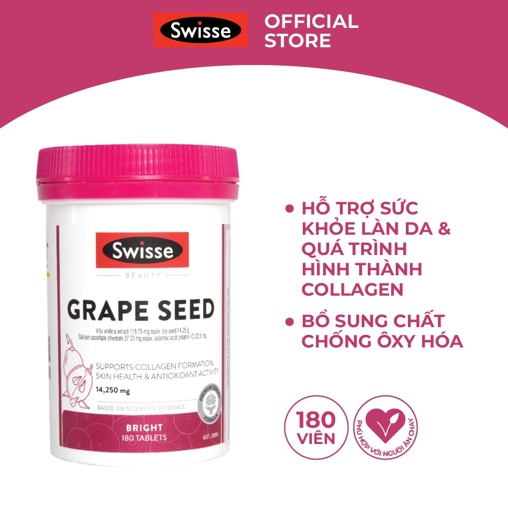 Viên Uống Tinh Chất Hạt Nho Chống Lão Hóa Swisse Beauty Grape Seed 180V