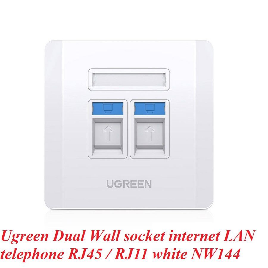 Ugreen 80182 RJ45 RJ11 mặt nạ mạng âm tường màu trắng 1 cổng mạng và 1 điện thoại hình vuông 86x86 NW144