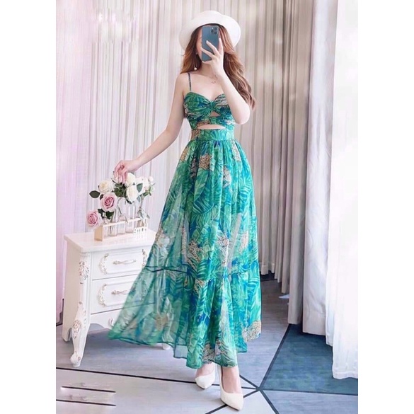 Váy Maxi 2 Dây, Đầm Maxi Đi Biển V305, Họa Tiêt Hoa Chất Voan, Hack Dáng, Khoe Chân Dài Miên Man