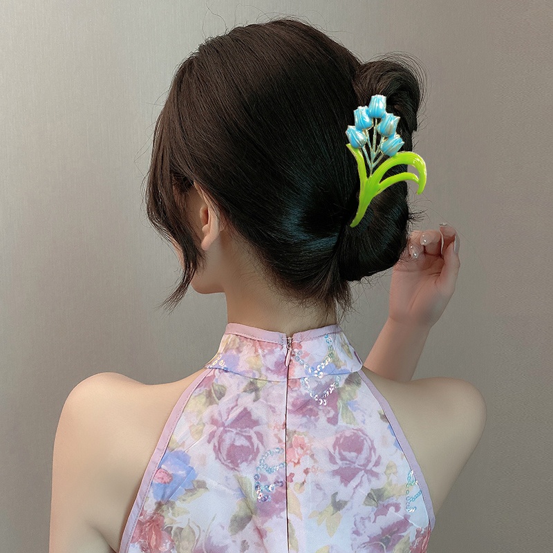 Kẹp tóc HAIMEIKANG kim loại hình hoa tulip đính ngọc trai nhân tạo thời trang